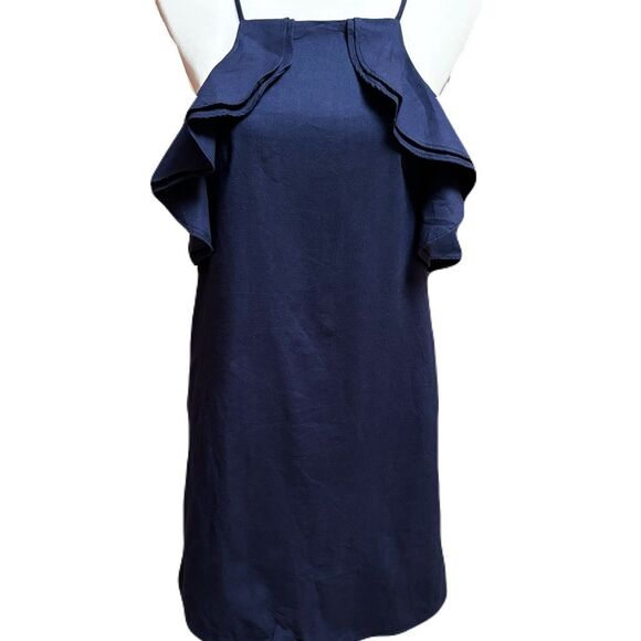 Ebby and I Lux Linen Blend Navy Blue Sleeveless Dress | NWT | Sz. M | Ruffles - Picture 1 of 11